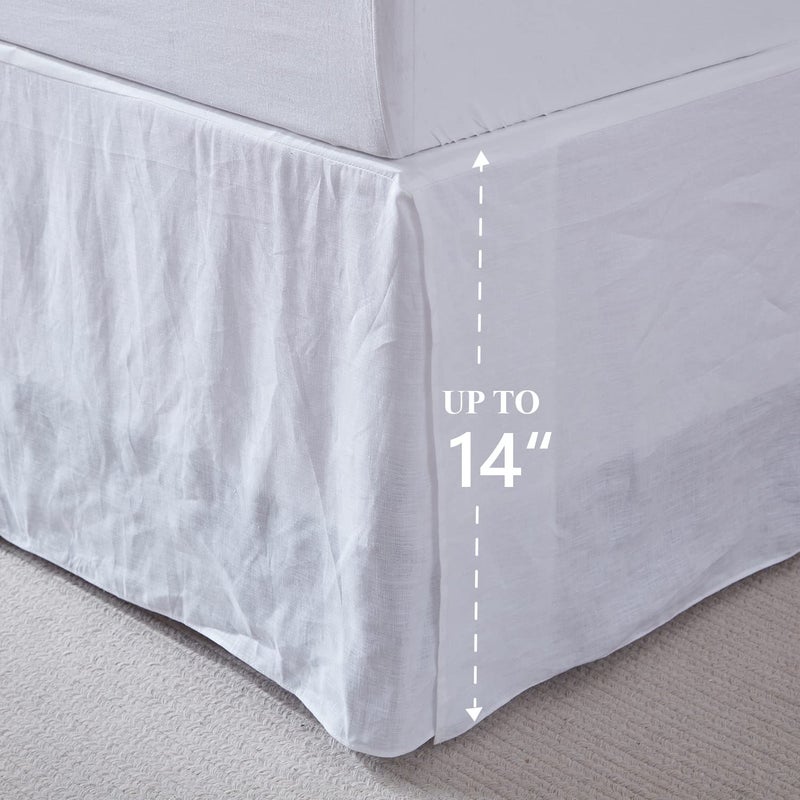 Simple&Opulence Belgian Linen Bed Skirt with Classic 14 inch Tailored Drop Dust Ruffle, Easy Fit Breathable Premium Natural Flax- Basic White, Queen - Image 3